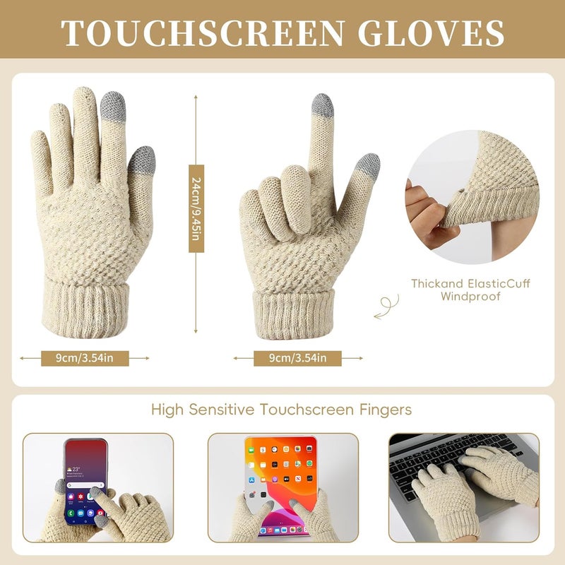 Sofvoyami Store Winter Hat Scarf Gloves Set, Soft Warm Knit Beanie Hat Touchscreen Gloves Long Knitted Scarf Set Winter Gifts for Men women - Image 2